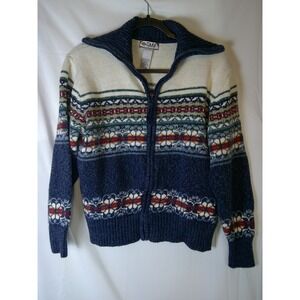 Vintage Tiara International Womens Large Fair Isle Full Zip Cardigan Sweater